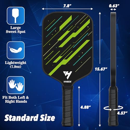 Pickleball Paddles Set of 4, Carbon Fiber Pickle Ball Paddle Set, Lightweight Indoor Outdoor Play Rackets Equipment 4 Pack with 4 Balls & Bag Family Beginner Christmas Men Women Kids Adult Gift