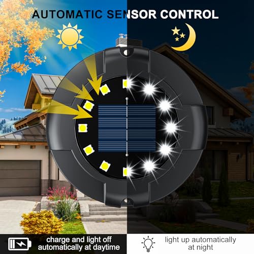 Solar Pathway Lights Outdoor 12 Packs, Bright White 16 LEDs Solar Ground Lights Walkway Lights with Side Light, Waterproof Solar Deck Light for Yard Walkway Garden Poolside Driveway Decorations - color: White