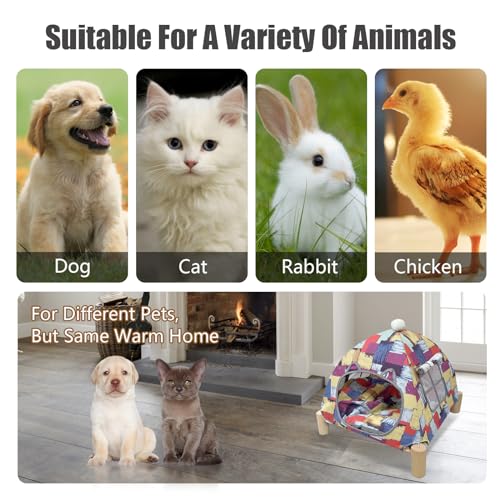 Pozico Portable Cat Tent Bed – Lightweight Foldable Cat House with Soft Washable Cushion, Warm Enclosed Cave for Kittens, Indoor Cats & Small Dogs - color: Colorful Blocks Tent