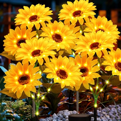 echosari 4 Pack Solar Lights Outdoor Waterproof, Sunflower Solar Stake Lights Auto ON/Off Solar Garden Decorative Lights for Lawn Pathway Landscape Birthday Gifts for Mom Women - color: Sunflower