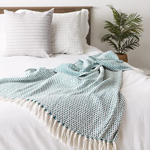 DII Woven Throw Collection 100% Cotton, Basketweave, 50x60, Teal - color: Teal, size: 50x60"