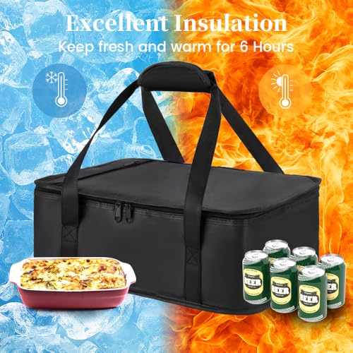 Bodaon Insulated Casserole Carrier Bag, Fits 9x13 and 11x15 Inch Baking Dish with Lid, Casserole Carriers for Hot or Cold Food for Transport, Thermal Lasagna Potluck Warmer Travel Tote, Black - color: Black