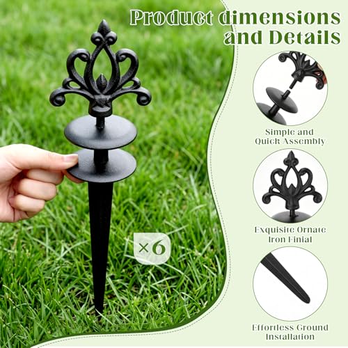 Zonon 6 Packs 12 Inch Garden Hose Guide Stake Heavy Duty Cast Iron Hose Guides Spike Decorative Garden Stakes Protector for Lawn Yard - Keeping Hoses Away from Flower Beds(Elegant Style) - style: Elegant Style