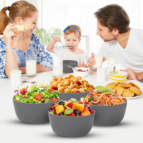 EI 8pcs Wheat Straw Bowls,28oz Unbreakable Cereal Bowls,Reusable Plastic Bowls,Microwave and Dishwasher Safe,BPA Free Lightweight Noodle/Fruit/Salad/Soup Bowls for Picnic,Dinner,Party - color: Dark Grey Wheat Straw Bowls