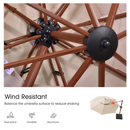 PURPLE LEAF 11ft Patio Umbrella with Base Outdoor Square Umbrellas Large Cantilever Umbrella Windproof Offset Umbrellas Heavy Duty Sun Umbrella for Garden Deck Pool Patio, Beige - color: Beige, size: 11'X11', style: Base Included