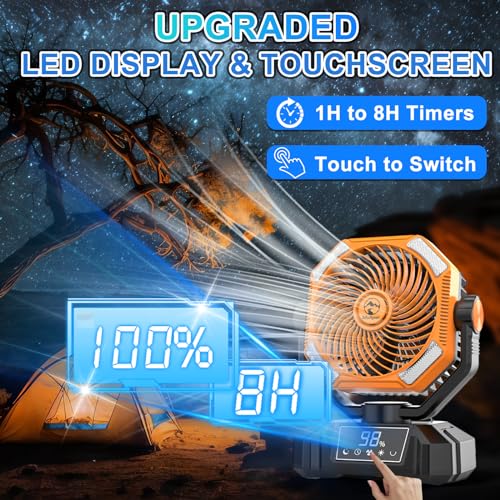 Multper 20000mAh Camping Fan, Up to 65H Long Runtime Battery Powered Fan with 5 Speeds, Oscillating Rechargeable Portable Fan with LED Lantern & Remote, Personal Tent Fan for Jobsite, Fishing, RV - size: 20000mah