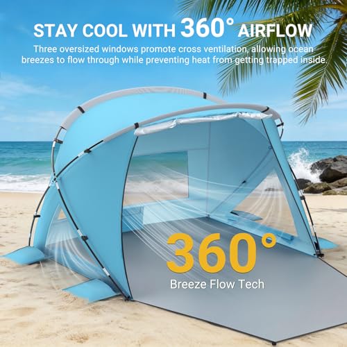 Elegear Beach Tent Sun Shelter with Canopy, CumbreX™ 4-6 Person Pop Up Beach Tent, Easy Setup UPF 50+ UV Protection Portable Lightweight Waterproof Cooler Family Beach Cabana Sun Shade Shelter - Blue - color: Blue