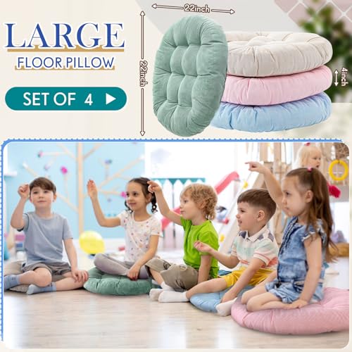 Jerify Floor Pillow Cushions Large Round Square Large Meditation Floor Pillow for Classroom Adult Meditation Picnic Party Seating Learning Daycare School(Round,Light Colors,4 Pcs) - color: Light Colors, size: Round