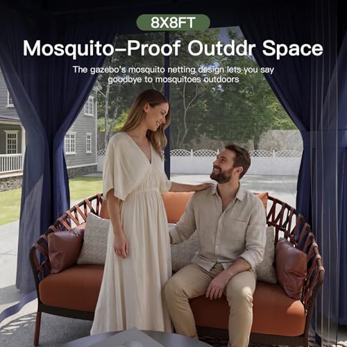 Aoxun Outdoor Gazebo for Patio 8x8 Metal Frame Canopy with Double Roofs Heavy Duty Party Tent and Shelter with Mosquito Netting and Privacy Screen for Backyard, Lawn, Garden, Deck (Navy Blue) - color: Navy Blue, size: 8 X 8