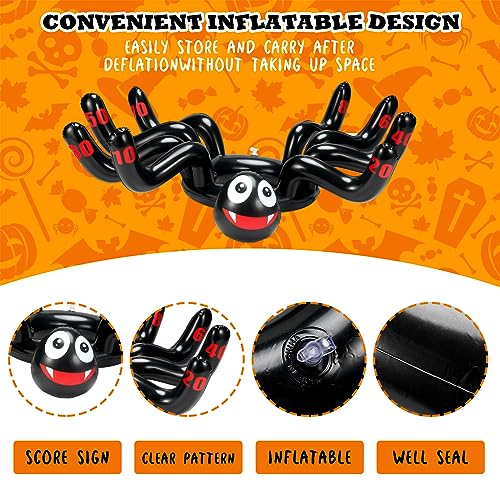 Jenaai 25 Pcs Halloween Ring Toss Game Include 5 Inflatable Witch Hat, 18 Plastic Rings for Ring Toss, 2 Inflatable Spider with Air Pump for Halloween Indoor Outdoor Carnival Party Supplies
