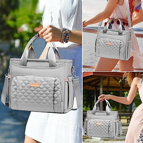AIJIEKE Extra Large Lunch Bag for Women & Men, Insulated Leakproof Lunch Box for Work, Reusable Adult Lunch Tote with Shoulder Strap, Multi-Pocket Cooler Bag for Office, Picnic, Beach, Grey - color: Gray