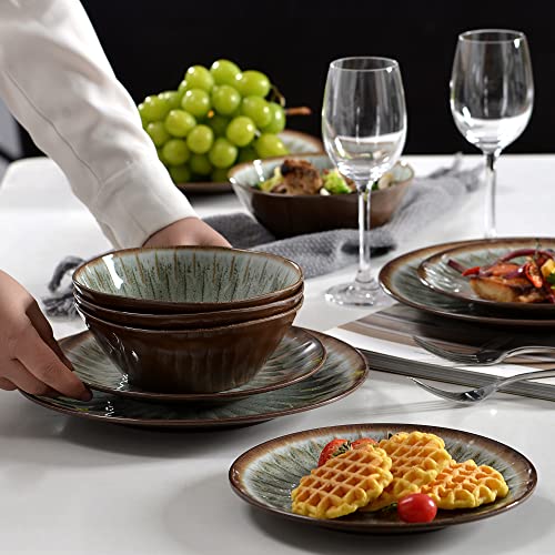 Melamine Dinnerware Sets for 4,12 Pcs Party Plates and Bowls Sets,Outdoor Use Harvest Dinner Dishes Set,Great for RVs Camping,Lightweight Unbreakable,Dishwasher Safe,Sage Green - color: Classic Green