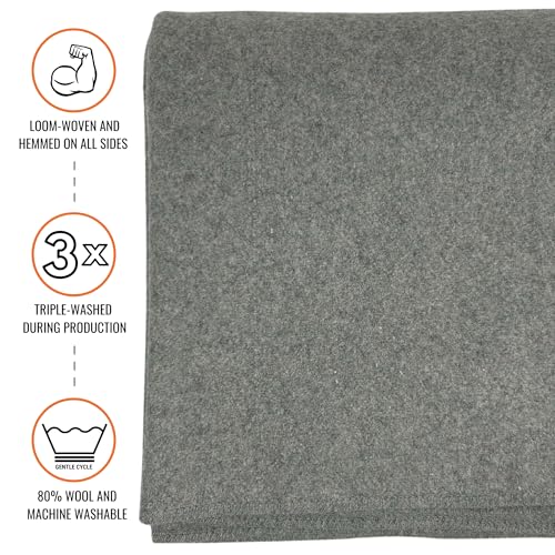 Arcturus Military Wool Blanket - Warm, Thick, Washable - Great for Outdoors, Camping, Stadium Blanket, Picnics, Travel - Car & Bushcraft Survival Kits - color: Stone Gray