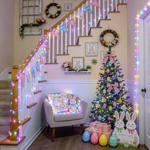 JMEXSUSS Easter Lights Clear Wire Outdoor Indoor, 168ft 600 LED Multicolor Easter String Lights Plug in for Bedroom Tree Room Party Decorations - color: Easter, size: 600 LED