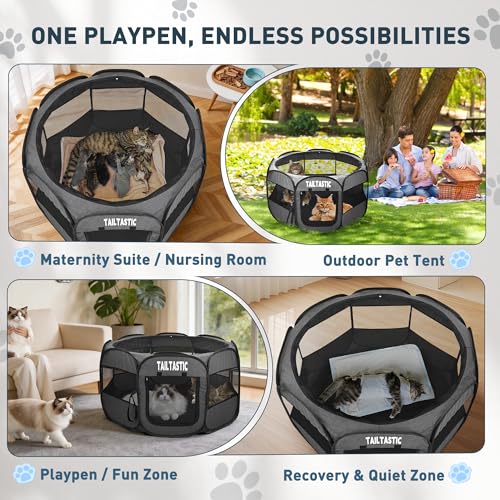 Large Cat Playpen for Multiple Cats, Extra Spacious Pet Tent Playground, Portable Dog Exercise Pen with Room for Toys & Bed, Indoor/Outdoor Enclosure for 2-3 Pets (Dark Grey, Large) - color: dark grey, size: Large
