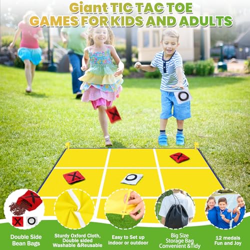 2-in-1 Giant Bean Bag Toss & Large Tic Tac Toe Outdoor Games for Kids Adults-4.5ft Giant Outside Lawn Yard Camping Field Day Games for Kid Family-Backyard Fun Carnival Outdoor Giant Yard Games