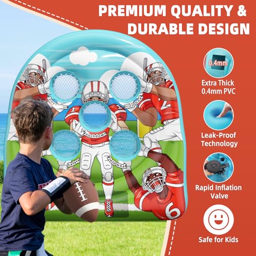 6FT Giant Inflatable Football Target Toss Game - Fun Indoor & Outdoor Yard Games for Kids & Adults, Football Party Throwing Games, Carnival Games, Camping & Tailgate Lawn Activities - color: Blue