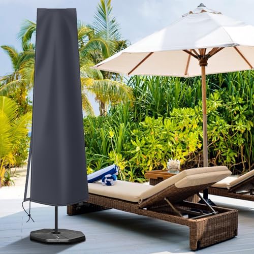 OKPOW Umbrella Cover 420D Oxford Fabric Patio Umbrella Covers Waterproof with Zip, for 9ft to 12ft Garden Outdoor Umbrella (Dark Grey) - color: Dark Gray, size: Fit for 9-12 Feet Market Umbrella