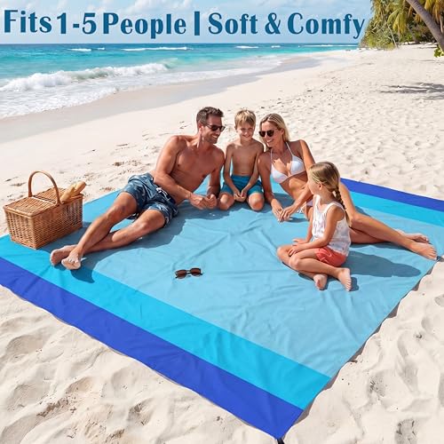 Famstar Beach Blanket Oversized Extra Large 78" X 81",Waterproof Sandproof Beach Blanket 1-7 Adults Lightweight Durable for Travel Camping Hiking Picnic - color: Blue3, size: 78" X 81"