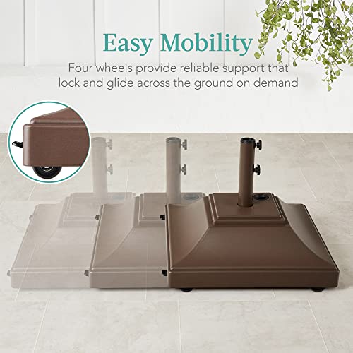 Best Choice Products Fillable Mobile Umbrella Base, Heavy Duty Base, Square Tiered Market Stand for Patio, Deck, Outdoor w/ 4 Wheels, 2 Locks, 2 Knobs, 120lb Capacity - Brown - color: Brown