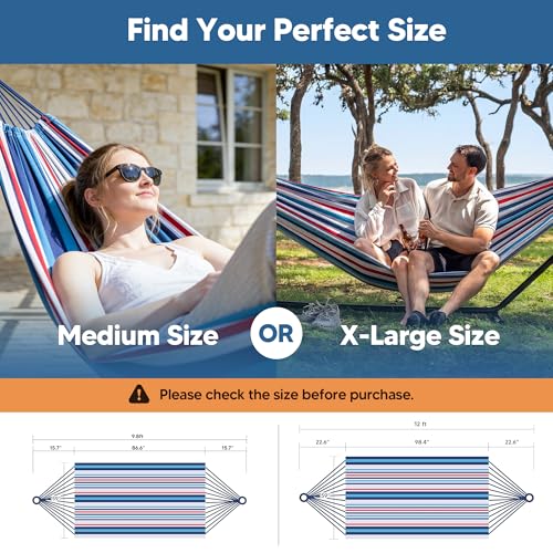 SUNCREAT Hammocks for Outside, Portable Heavy Duty Tree Hammock, Ocean Stripes - color: Ocean Stripes, size: X-Large