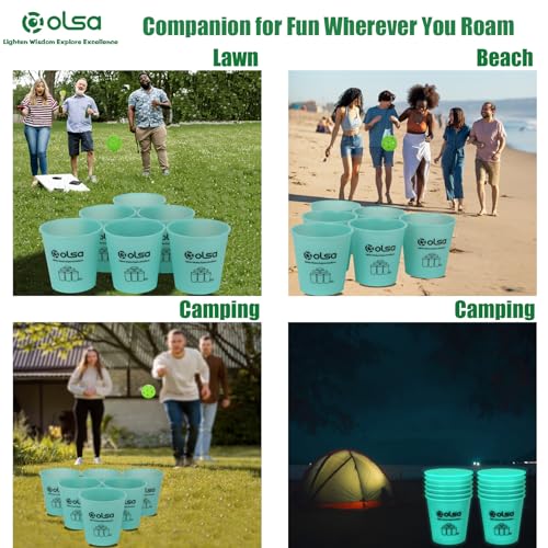 Olsa Giant Yard Pong Set, Toss Family Games for Beach Camping Lawn Backyard Party, Indoor Outdoor Party Games for Adults and Family(Green Glow in Dark) - color: Green Glow in the Dark