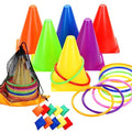 Win SPORTS 3 in 1 Carnival Outdoor Games Combo Set, Soft Plastic Cones Cornhole Bean Bags Ring Toss Games,for Kids Adults Indoor Outdoor Birthday Party Lawn Games Supplies (26 Pieces