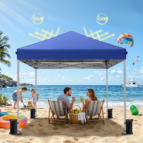 Driftalia 10x10 Pop Up Canopy Tent, Instant Setup Portable Canopy with Carry Bag, 4 Sandbags and 8 Stakes for Outdoor Events, Parties & Camping - Blue - color: Blue, size: 10x10ft