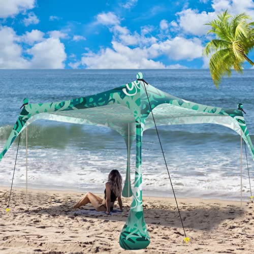 Buheco Beach Tent Pop Up Shade 10x10ft Beach Canopy Sun Shelter UPF50+ with 4 Foldable Poles-Portable Carrying Bag-Sand Shovel-Ground Pegs-Windproof Ropes for Outdoor Family Camping-Fishing- Picnic - color: Graffiti, size: 10x10FT 4 Pole