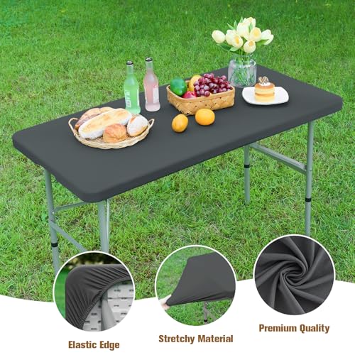 Fitted Rectangle Tablecloth 24 x 48 Inch Elastic Table Cloth for 4ft Table, Stretch Spandex Table Cover Grey Washable Polyester Table Top Cap Cover for Dining Picnic Camping Indoor and Outdoor - color: Grey, size: 48" x 24" (Rectangular)