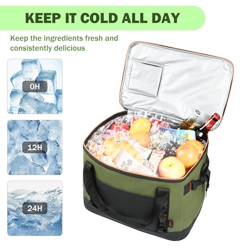 Tirrinia Large Cooler Bag Insulated, 48 Cans Leakproof Soft Camping Coolers, Portable Beach Cooler with Shoulder Strap for Picnic, Beach, Travel Road Trip - color: Green Black