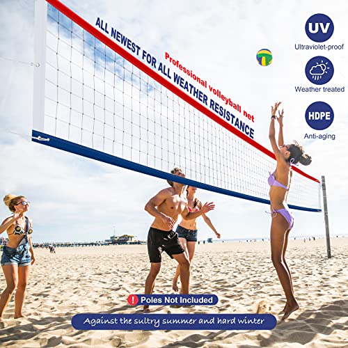 Upgraded Professional Volleyball Net Outdoor Heavy Duty – Weatherproof, Extended Stainless Steel Cable and Reinforced Full Borders, Ideal for Indoor & Outdoor Play, 32x3FT, Net Only