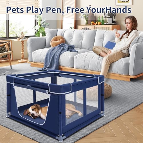 Puppy Playpen Indoor for Dog Small Pets, Dog Playpen 42x42 x25 inch, Dog Play Pen Indoors with Gate, Oxford Fabric Pet Exercise pens for Puppy, Anti-Tipping Dog Enclosure with Zipper Door - style: 42 Inch w/o top