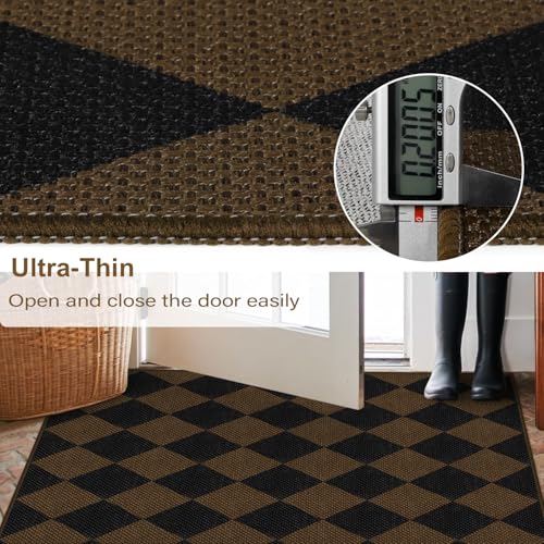 Rugalia Easy Jute Small Outdoor Patio Rug, 3x5 Coffee Checkered Entryway Rug Washable Modern Diamond Kitchen Rugs, Non-Slip Neutral Farmhouse Throw Carpet for Living Room Porch Backyard - color: Coffee Checkered, size: 3' x 5' (Rectangular)