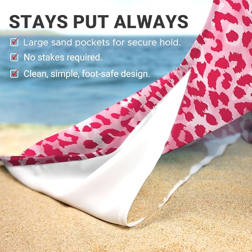 Sunlit Large Cheetah Beach Blanket Waterproof Sand Proof, 81" x106" Sand Free Beach Mat with Corner Pockets and Storage Bag, for Travel Beach Camping Outdoor Festival, Hot Pink Leopard - color: Hot Pink
