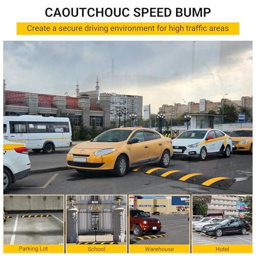 7FT Rubber Speed Bumps 2 Pack, Heavy Duty Traffic Speed Humps for Road, Driveway,Parking Lot, 66000 LBS Capacity, with 4 End Caps,8 Concrete Bolts - size: 6ft