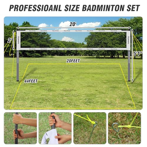 Outdoor Badminton Set for Backyard Lawn Beach Portable Badminton Net Set System with Anti Sagging Design 4 Carbon Aluminum Rackets 3 Birdies and Carrying Bag - color: White