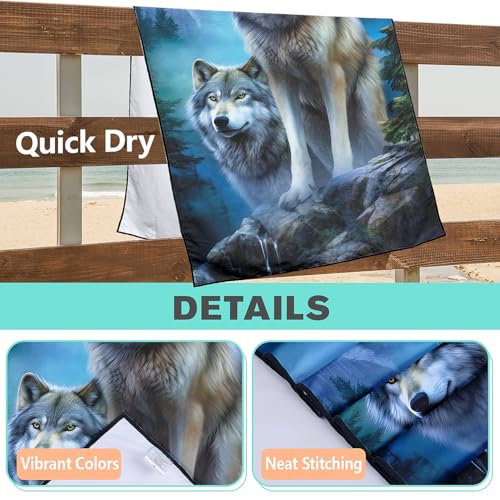 Moon Wolf Beach Towel Oversized 36" x 72", Thin Lightweight Sand Free Quick Dry Microfiber Towel for Swimming Pool Cruise Camping Travel - color: Color_8