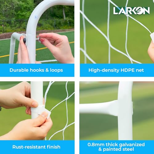 Soccer Goal 12×6 – Larkon – Backyard, Training and Tournament Size – Durable Rust-Free Guarantee Steel Frame for Kids and Adults – with Net, Cones, Storage Bag, Stakes and Easy Assembly