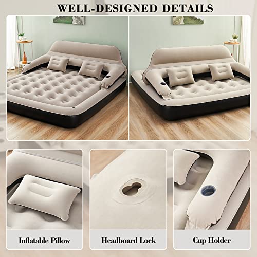 Queen Size Air Mattress Sofa Bed with Headboard and Pillow, Inflatable Bed for Outdoor Overnight - size: Queen