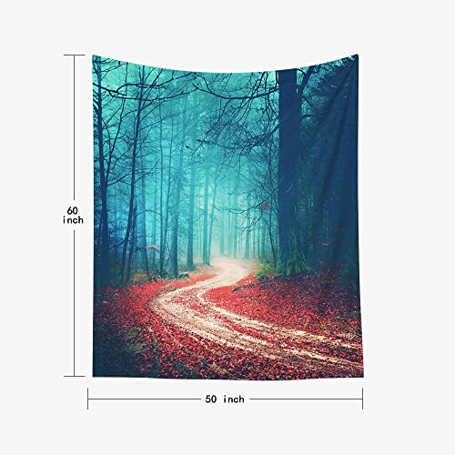 EMMTEEY Foggy Forest Tapestry Autumn Forest Road Red Leaves Boy Tapestry for Bedroom 50X60 Tapestry Present for Friends Families - color: Forest Road, size: 50"L x 60"W