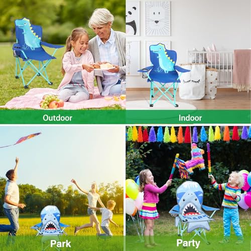 KABOER Kids Outdoor Folding Lawn and Camping Chair with Cup Holder and Carrying Bag, Children's Camping Chairs - color: Dinosaur Shark