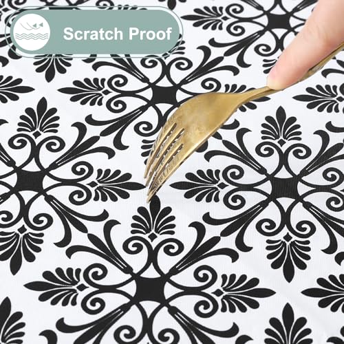 misaya Sqaure Vinyl Table Cloth, Elastic Fitted Flannel Backed Tablecloth, 100% Waterproof Plastic Table Cover Fits Folding Tables for Picnic, Camping, Outdoor (Black, 34" x 34") - color: Black, size: 34" x 34" (Square)