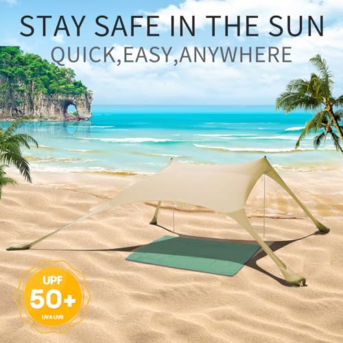 7×7 FT Beach Tent Sun Shelter UPF50+ UV Protection, Outdoor Canopy Tent Sun Shade with 2 Poles for Camping, Beach, Fishing, Backyard and Picnics Khaki - color: Khaki