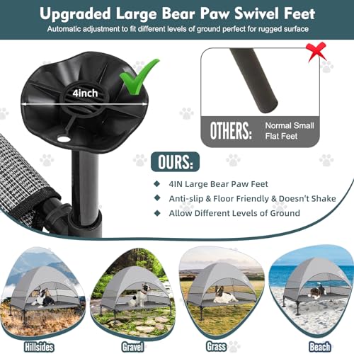 Upgraded Elevated Dog Bed with Canopy, Portable Raised Outdoor Dog Bed with Stable Anti-Slip Feet, Wider Shade Pet Bed Cot, Raised Dog Beds for Large Dogs Camping, Indoor & Outdoor Use - color: Dog Canopy-Black & Grey, size: 42.0"L x 30.0"W x 33.0"Th