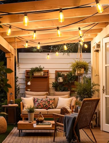 Larkvue 50FT(2x25FT) Outdoor String Lights, Patio Lights with 20+2 LED Dimmable Waterproof ST38 Vintage Shatterproof Bulb for Bistro Cafe Fence, Brown - color: Brown, size: 50FT