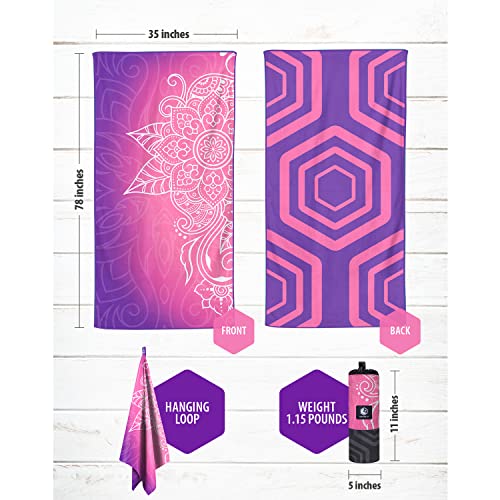 VENTURE 4TH Microfiber Beach Towel: Quick-Dry, Compact, Sand-Free, Absorbent, Sandproof and Lightweight - Perfect for Camping, Beach, and Roadtrips (Purple Mandala Design | 35x78 inches) - color: Purple Mandala, size: Extra Large (78" x 35")