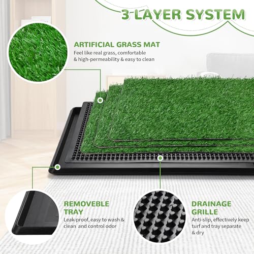 Generic 30" x 20" Dog Grass Pad with Tray, 3-Piece Washable Artificial Grass Pee Pad for Dogs, Large Indoor/Outdoor Pet Toilet - size: L 30x20x2IN-3 Grass Pads