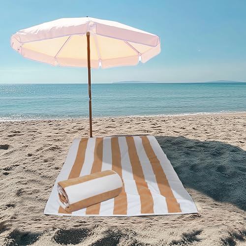 COTTON CRAFT Oversized XL Beach Towel - 2 Pack 39 x 68 inches Big & Huge Beach Blanket Towel - 100% Cotton Velour Thick Plush 450 GSM Super Soft Luxury - Pool Picnic Bath Towel - Cabana Stripe Linen - color: Cabana Stripe - Linen, size: 2 Pack - 39x68