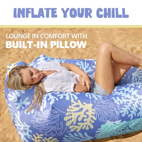 AlphaBeing Inflatable Lounger Beach Chair Accessories, Air Sofa Hammock Inflatable Couch for Camping Backyard Lakeside with Compression Sacks, Ideal Outdoor Gifts for Adults - color: Coral Lightblue